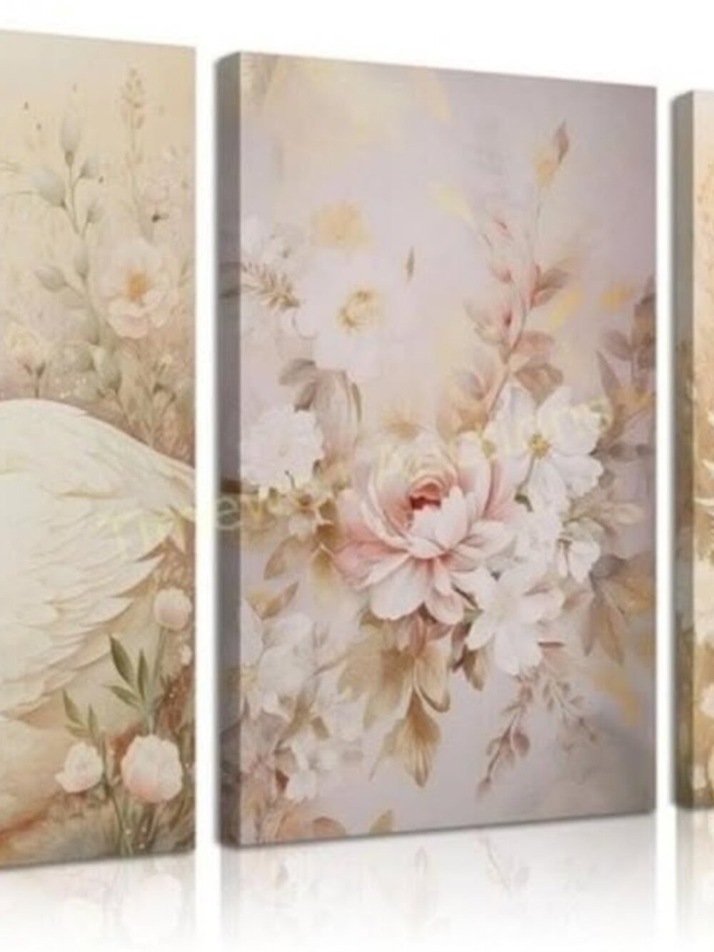 Brand New 3-Piece Swan and Floral Canvas Wall Art Set